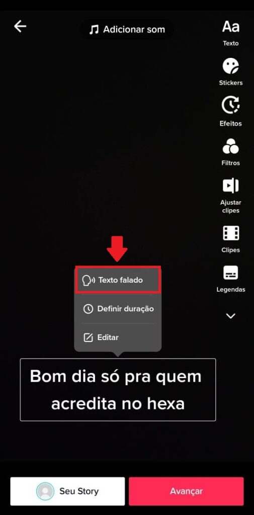 Como colocar voz Galvão Bueno no TikTok - Passo 3