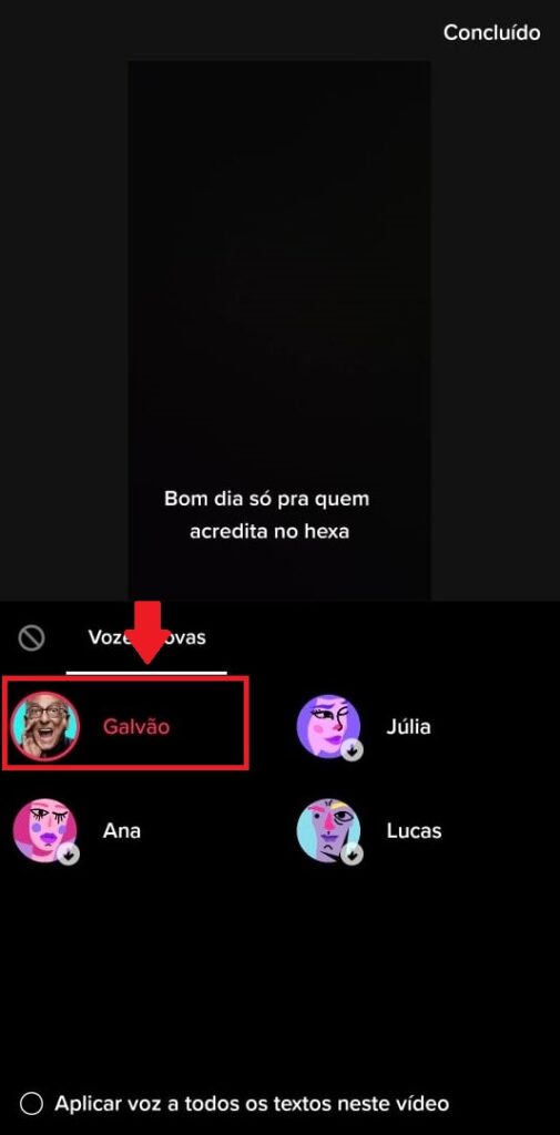 Como colocar voz Galvão Bueno no TikTok - Passo 4