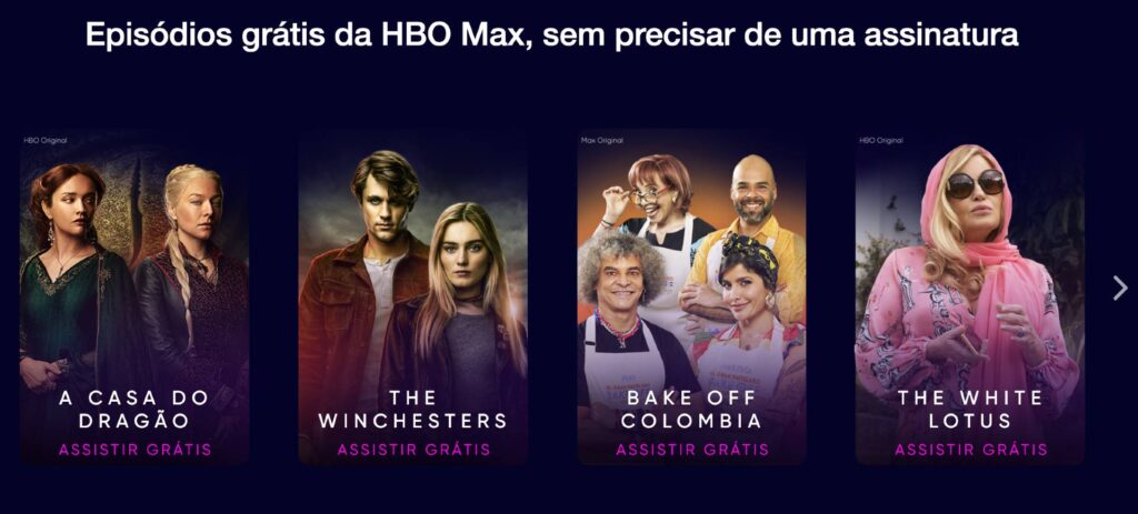 Catálogo da HBO Max com episódios de séries populares com acesso grátis para não assinantes