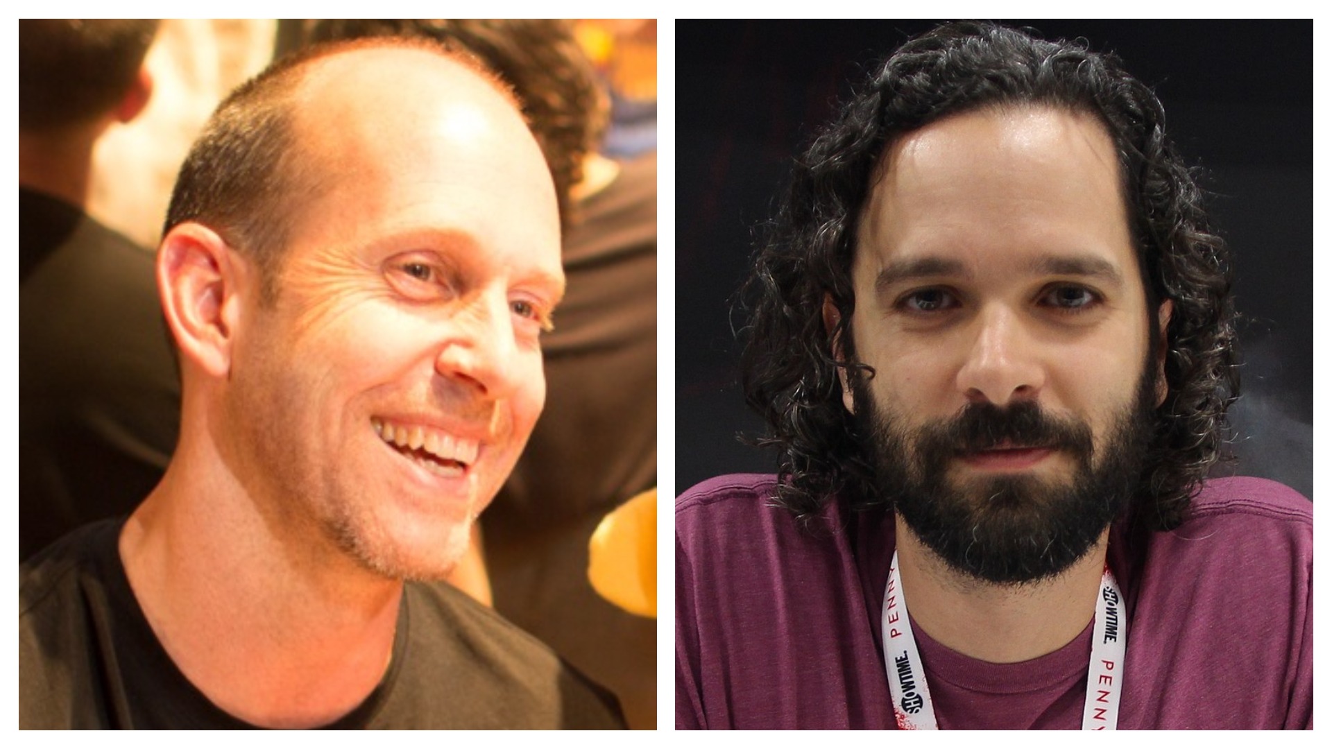 Colagem posiciona lado a lado os co-criadores de The Last of Us, Bruce Straley e Neil Druckmann