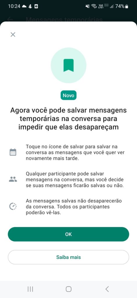 WhatsApp - mensagens temporárias