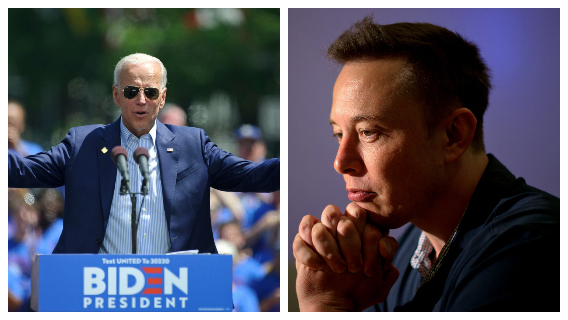 Montagem colocar Joe Biden e Elon Musk lado a lado