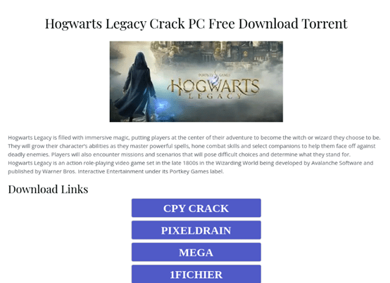 Golpe envolvendo download de Hogwarts Legacy