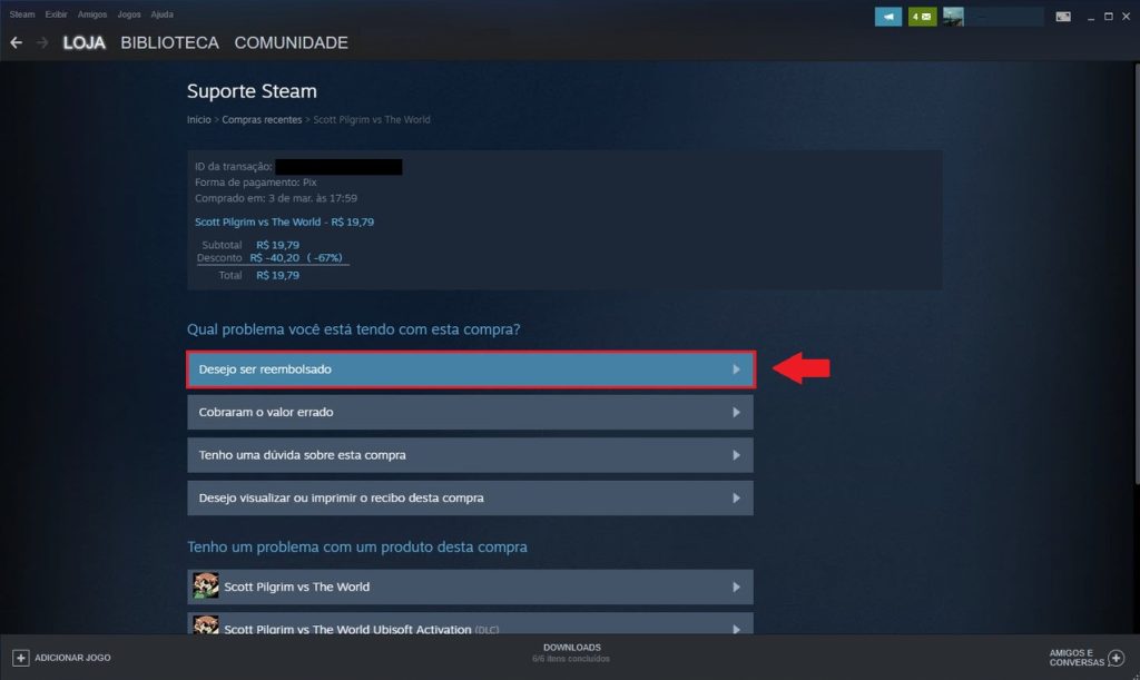 Como pedir reembolso na Steam 4