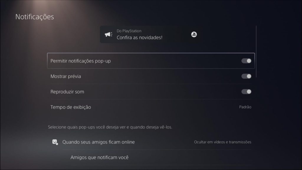 Notificações PlayStation 5