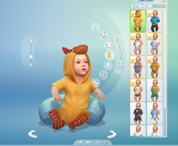 Captura de tela do jogo The Sims 4: A Aventura de Crescer mostrando os detalhes da criação de um bebê de colo