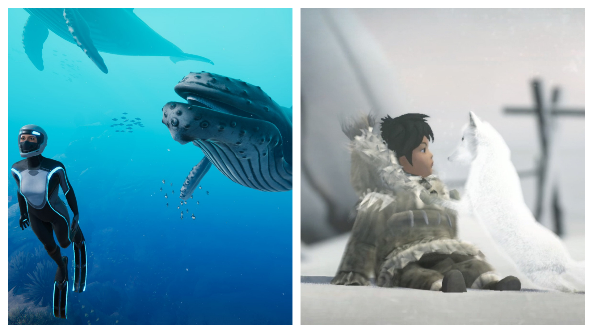 Montagem coloca lado a lado "Beyond Blue" e "Never Alone", os jogos grátis da Epic Games