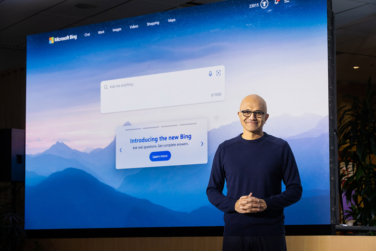 Satya Nadella em apresentação do novo Bing