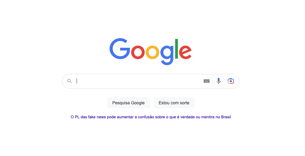 Captura de imagem mostra propaganda do Google contra a PL das Fake News, tentando manipular a opinião pública