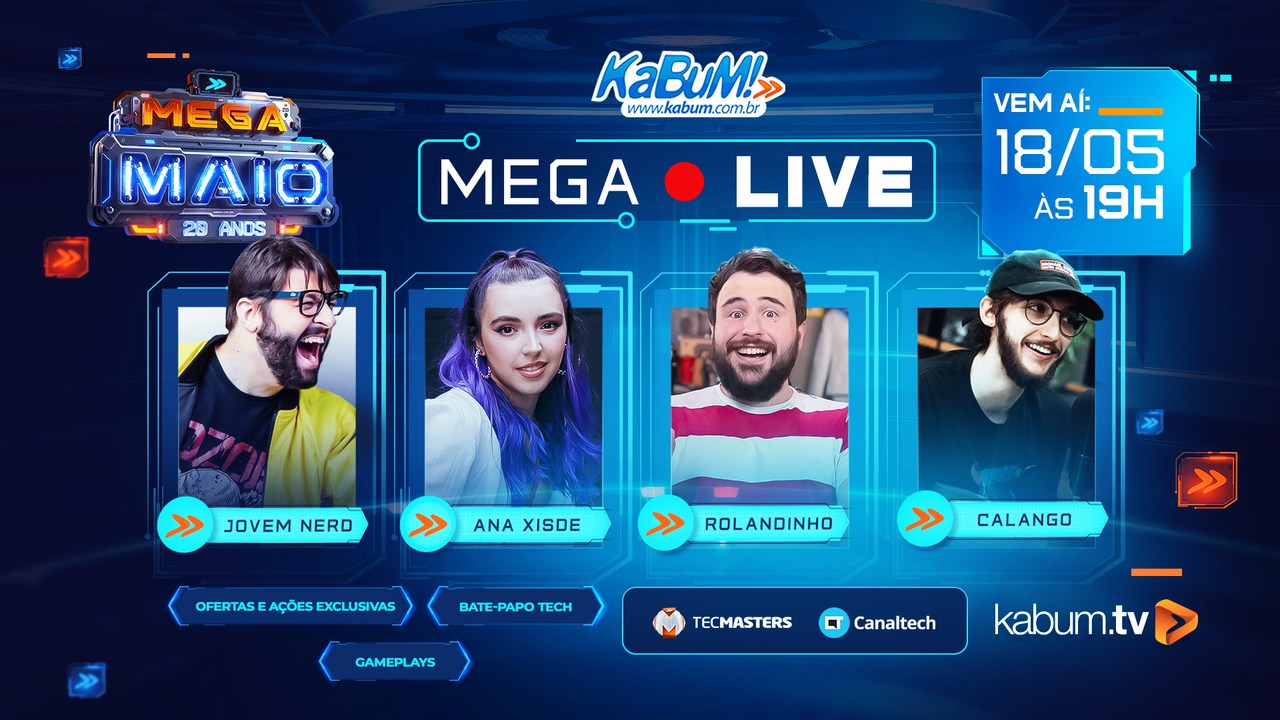 Mega Live do KaBuM! terá Jovem Nerd, Calango, Ana Xisdê e Rolandinho, além de ofertas exclusivas