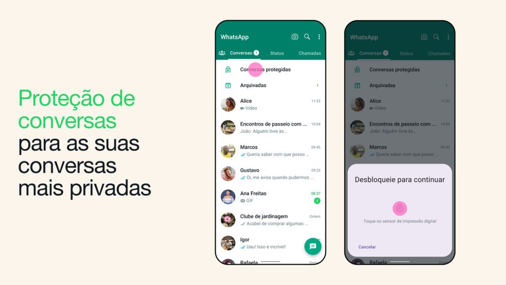 Nova função de proteção de conversas do WhatsApp