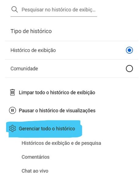 Passo a passo para apagar o histórico do YouTube