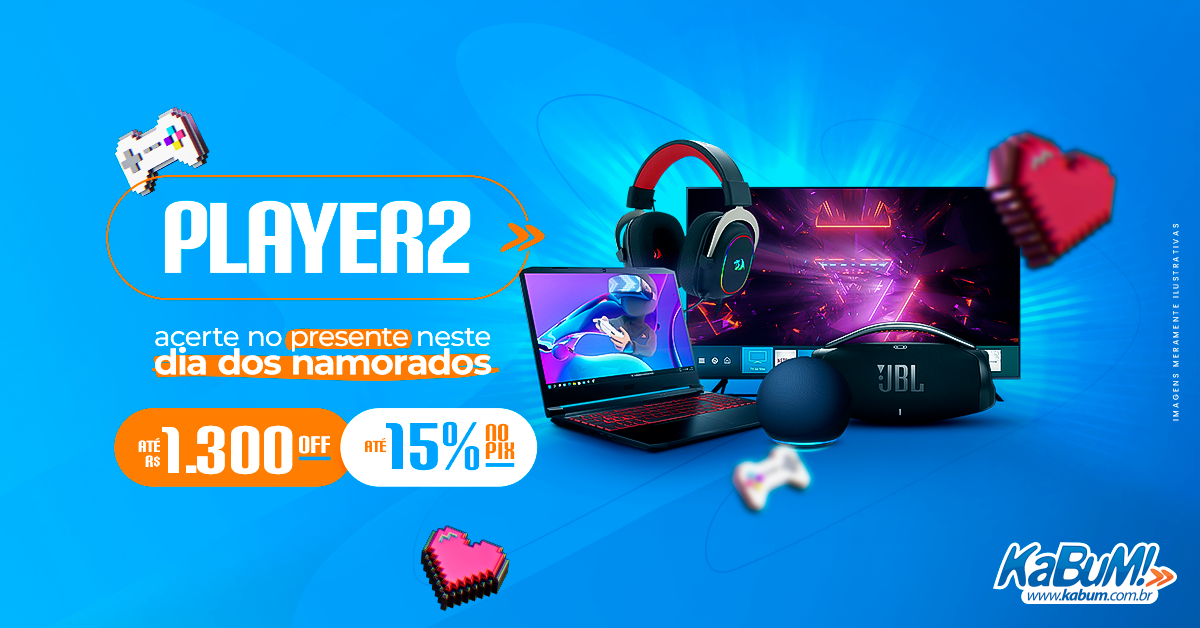 Player 2: promoção de Dia dos Namorados do KaBuM! traz frete grátis, descontos e kits especiais