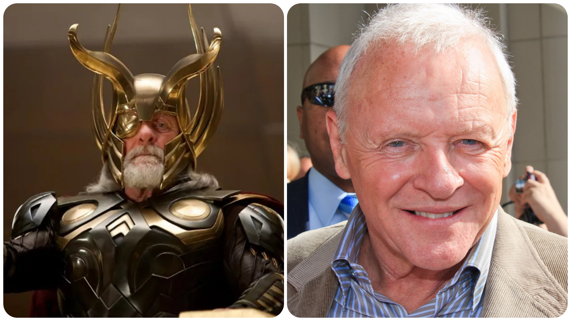 Montagem coloca o ator Anthony Hopkins vestido de Odin e como ele mesmo