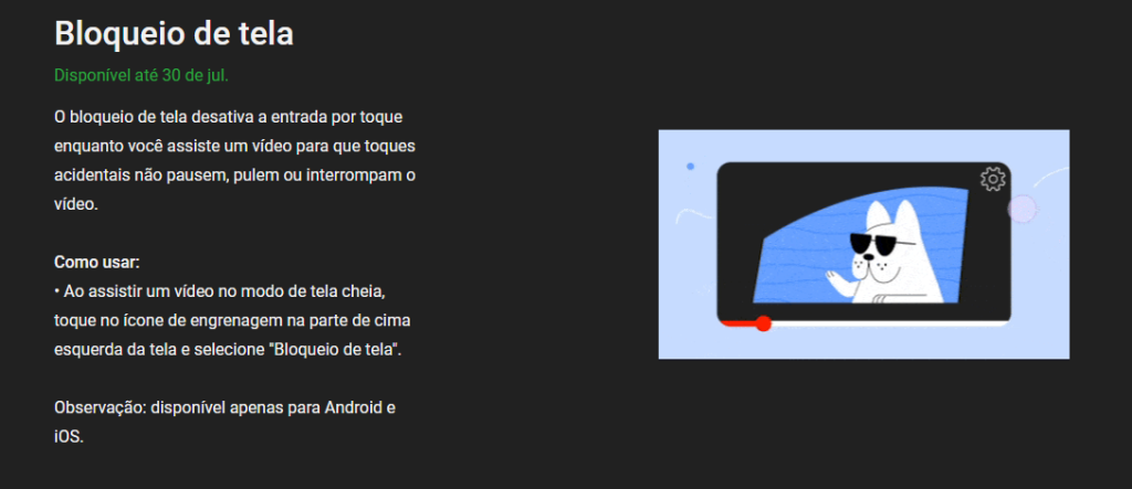 Bloqueio de tela do YouTube