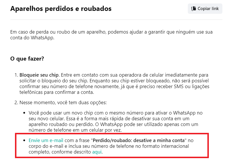 Desativação de contas no WhatsApp