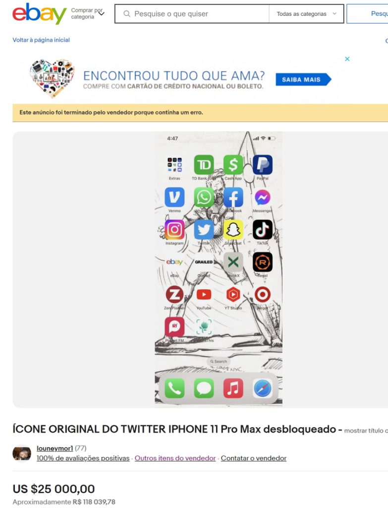 iPhone com Twitter antigo a venda