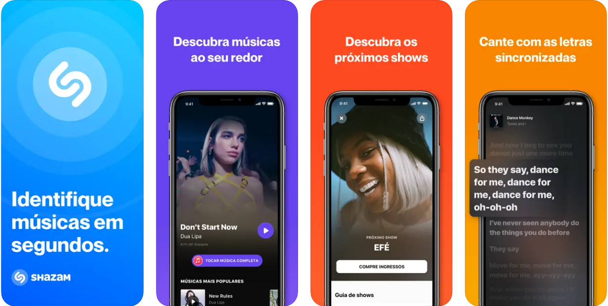 Imagem mostra diversas telas do app Shazam