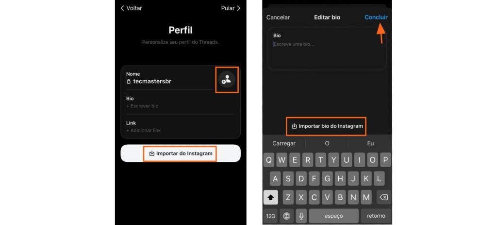 Passo 3 do tutorial sobre como cadastrar uma conta no Threads, do Instagram