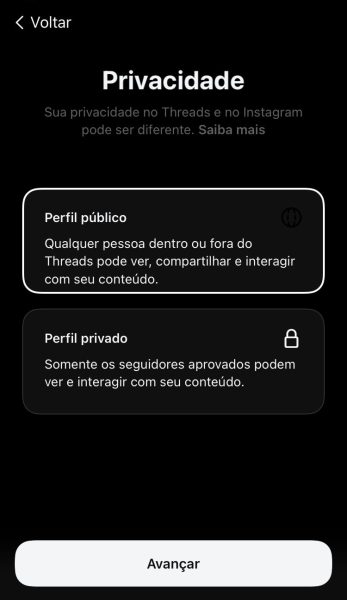 Passo 4 do tutorial sobre como cadastrar uma conta no Threads, do Instagram