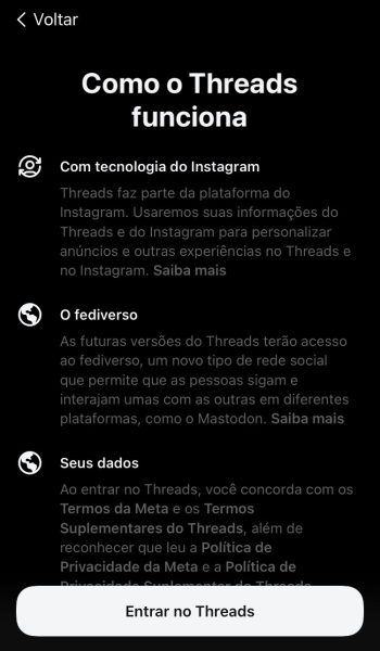 Passo 6 do tutorial sobre como cadastrar uma conta no Threads, do Instagram