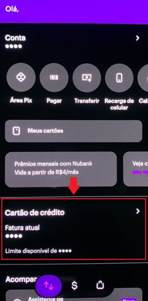 Como ver o histórico de gastos no cartão de crédito do Nubank - Passo 1