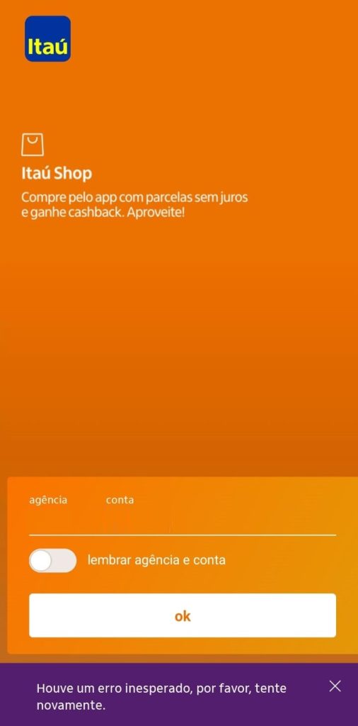 Erro app Itaú