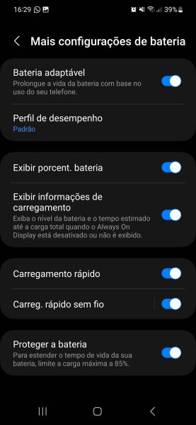 Imagem da tela de configurações do Galaxy S23