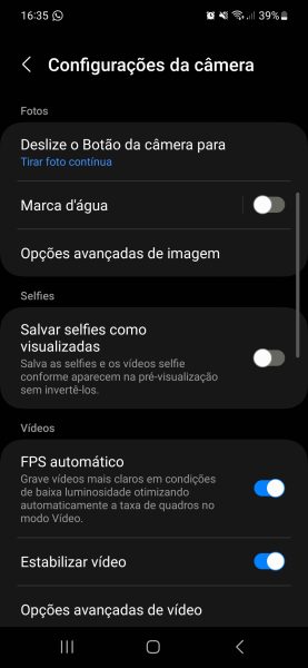 Imagem da tela de configurações do Galaxy S23