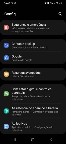 Imagem da tela de configurações do Galaxy S23