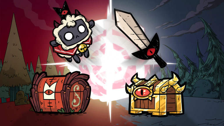 Na imagem, alguns dos itens de Cult of the Lamb que chegam ao game Don't Starve Together por conta do crossover