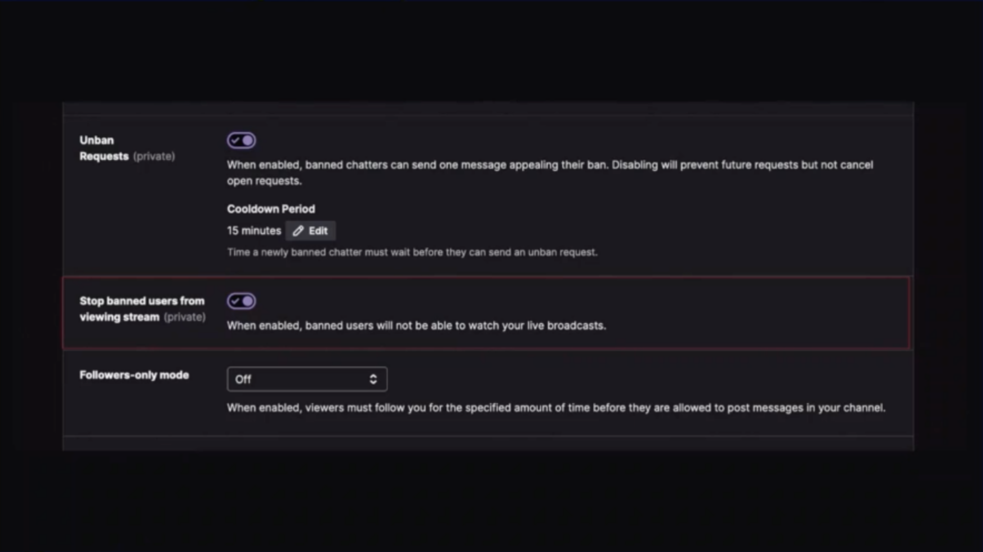 Imagem mostra nova opção de banimento da Twitch