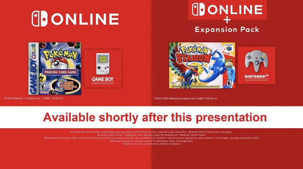 Pokémon Stadium 2 e Pokémon TCG para Nintendo Switch Online