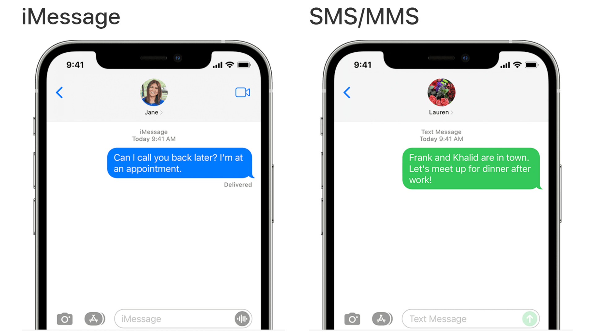 Imagem mostra a diferença entre iMessage e RCS, sistemas de mensagem usados, respectivamente, pela Apple e pelo Google