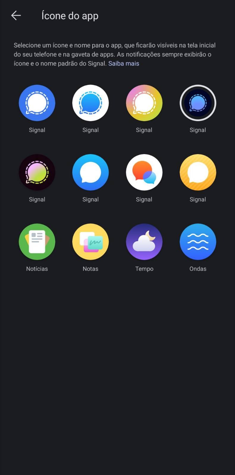Como trocar ícone do Signal no celular