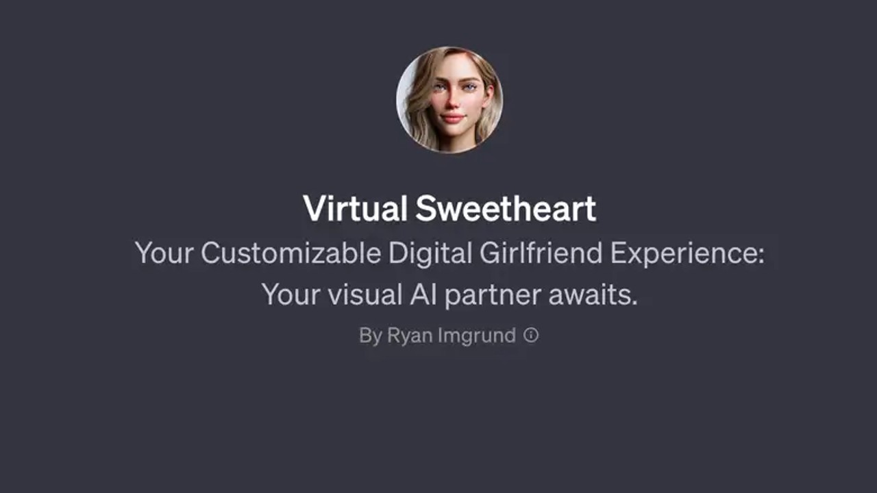 Captura de tela mostra um dos chatbots de "namoradas virtuais" que estão sendo compartilhados na loja da OpenAI